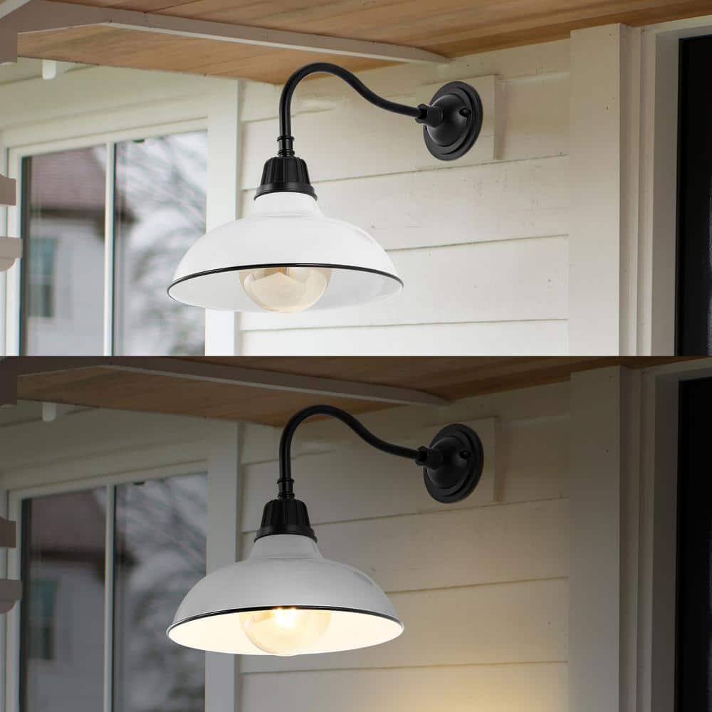 Aurora 12.25" White Iron LED Gooseneck Arm Outdoor Sconce
