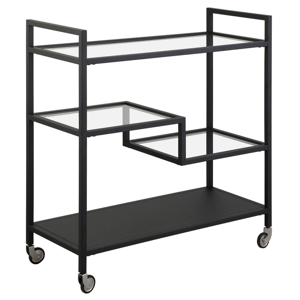 Lovett 33" Blackened Bronze Rectangular Bar Cart with Glass Shelves