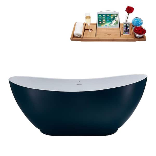Streamline 62 in. Acrylic Flatbottom Non-Whirlpool Bathtub in Matte Light Blue with Brushed Gold Drain