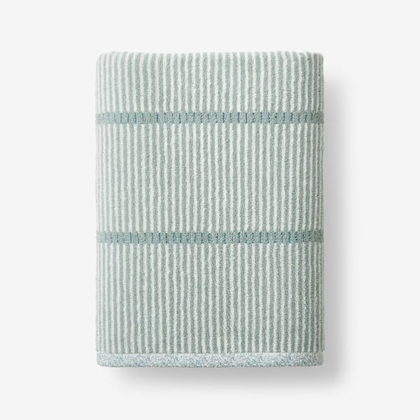 The Company Store Company Cotton Narrow Stripe Reversible Spa Green Cotton Bath Sheet