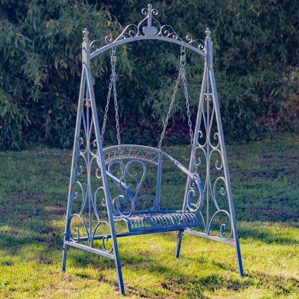 Bordeaux 1-Person Antique Blue Metal Patio Swing