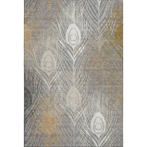 Mayfield Premium Machine Washable Abstract AMF2273 Gray 3 ft. x 5 ft. Area Rug