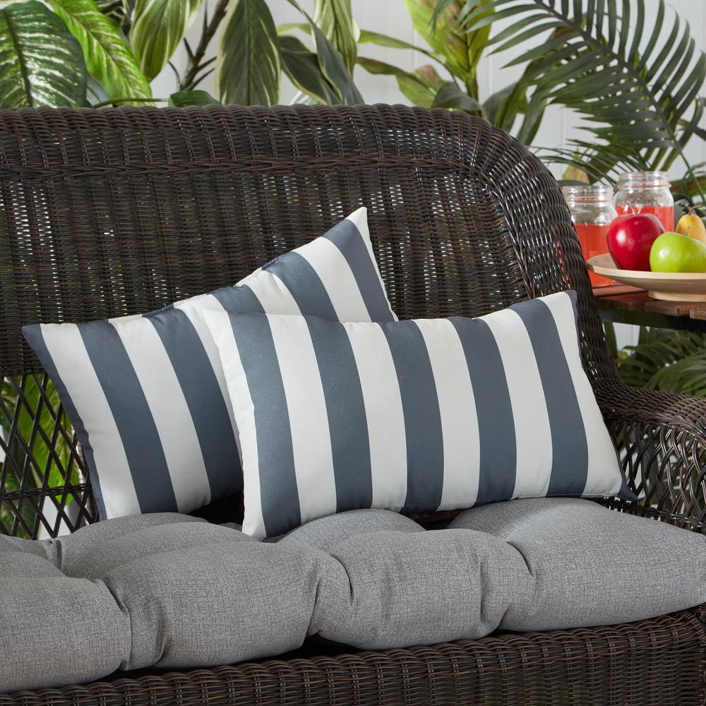 Canopy Stripe Gray 19 x 12 Inch Outdoor Rectangle Throw Pillow Set