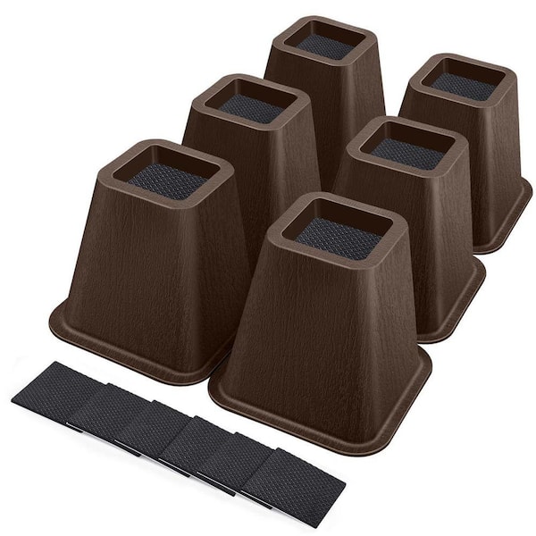 6-Pack Brown 6 in. Heavy Duty Bed Risers, Furniture Riser, Couch Lift Risers for Desk, Chair, Table and Sofa