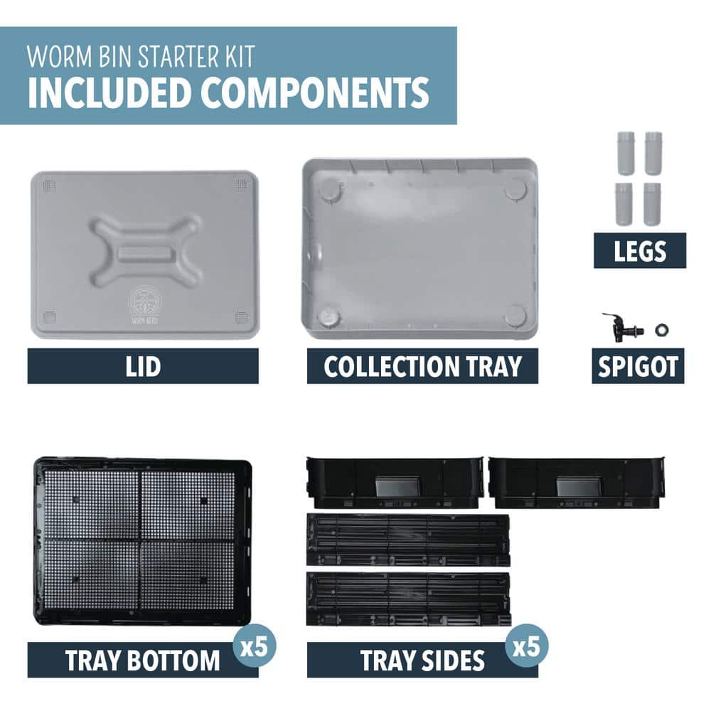 Landon Black 5-Tray Worm Composting Bin Starter Kit