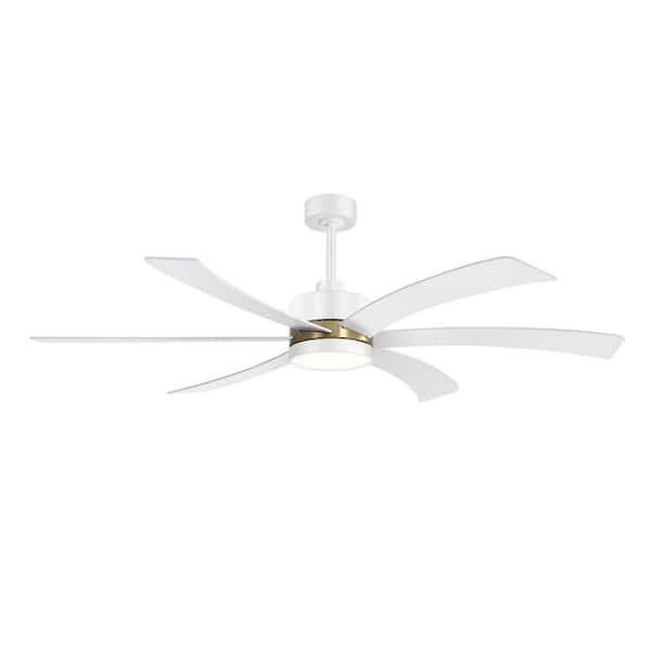 Breezary Anselm 65 in. Integrated LED Indoor White and Gold Ceiling Fan with Light and Remote Control Included