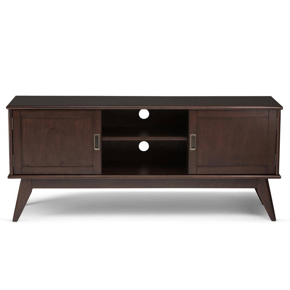 Medium Auburn Brown Rubberwood TV Cabinet with Shelves
