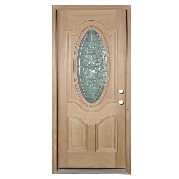 Exclusive Wood Doors 36 in. x 80 in. Deluxe Decorative 3/4 Oval Lite Unfinished Yesquero Blanco Left-Hand Solid Wood Prehung Front Door