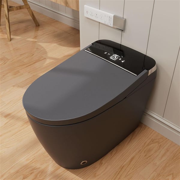 1.28 GPF Elongated Smart Toilet Bidet with Auto Flush, Auto Open and Close Remote Control Self-Cleaning Nozzle in Gray