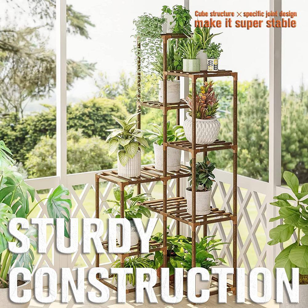 Tall Natural Wood 5-Tier Corner Plant Stand for Indoor and Outdoor Use