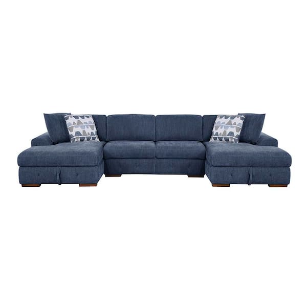 Laconia 149 in. Straight Arm Chenille 3-Piece Sectional Sofa with Left and Right Chaise in Blue