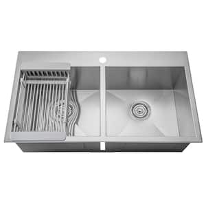 33 in. Drop-in Double Bowl 18 Gauge Stainless Steel Kitchen Sink with Drying Rack