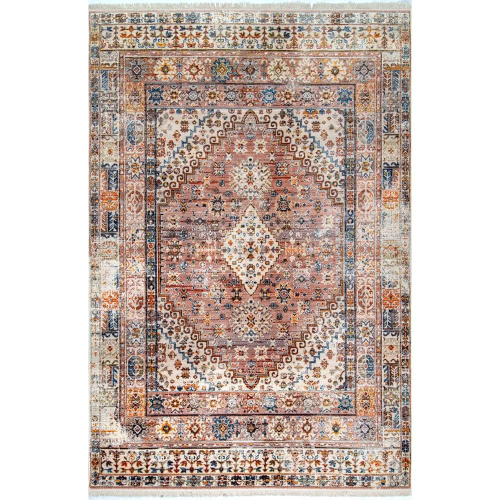 nuLOOM Farley Medallion Fringe Khaki 9 ft. x 12 ft. Area Rug