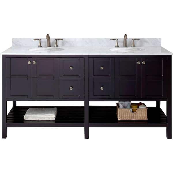 Virtu USA Winterfell 72 in. W Bath Vanity in Espresso with Marble Vanity Top in White with Round Basin