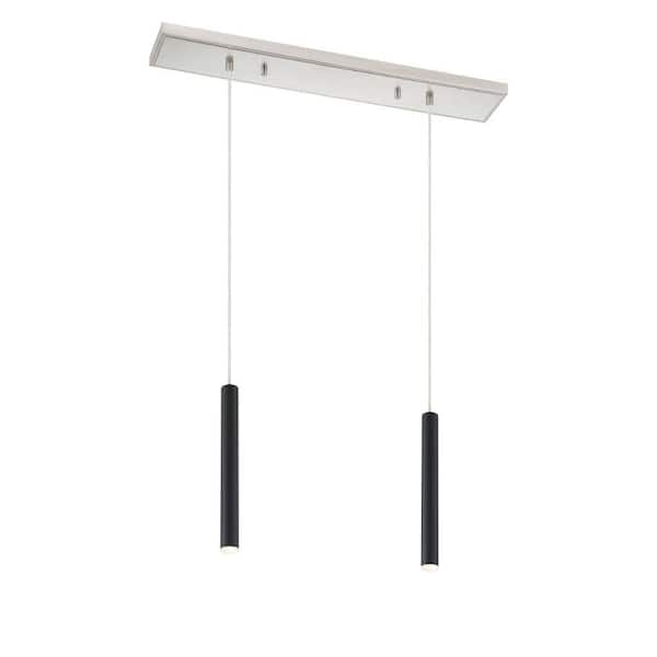 Unbranded Forest 5 W 2 Light Brushed Nickel Integrated LED Shaded Chandelier with Matte Black Steel Shade