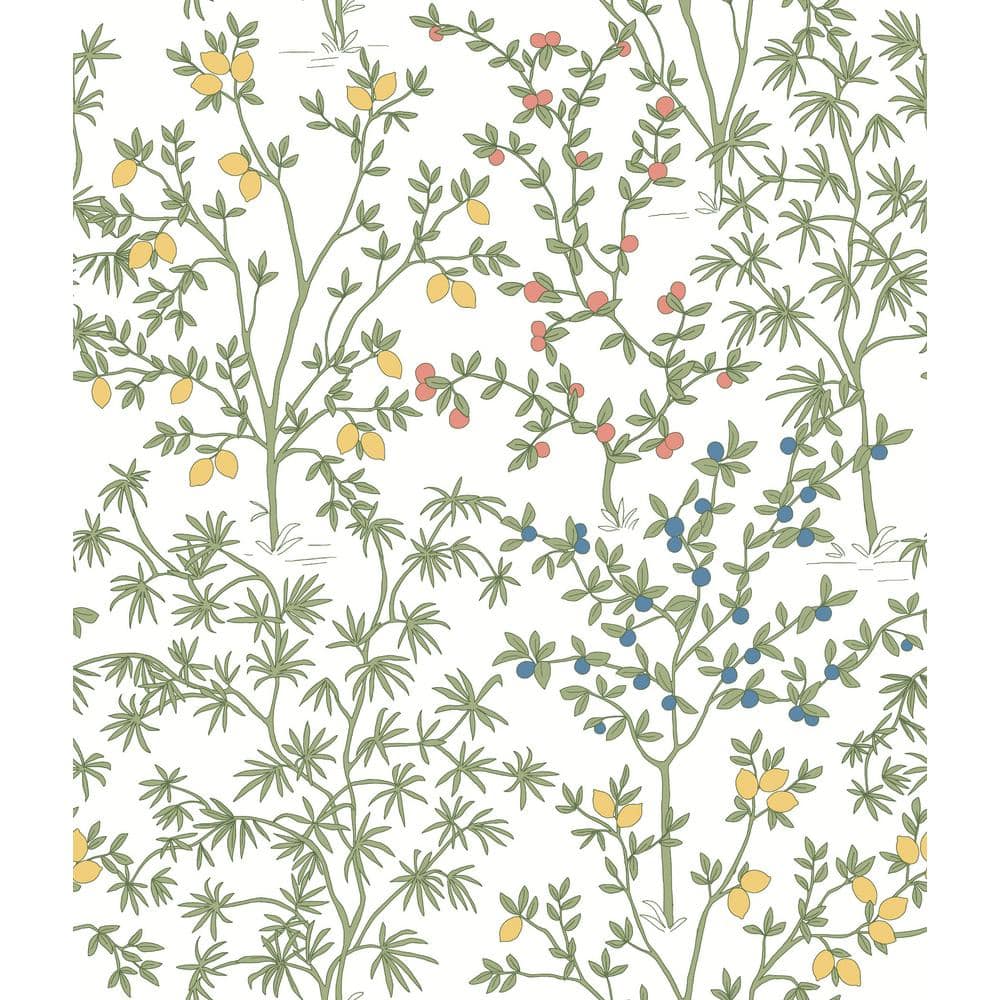 White Lemon Grove Peel and Stick Botanical Wallpaper