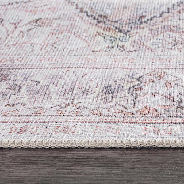 Bohemian Distressed Vintage Machine Washable 2'6"x10' Cream Runner Rug