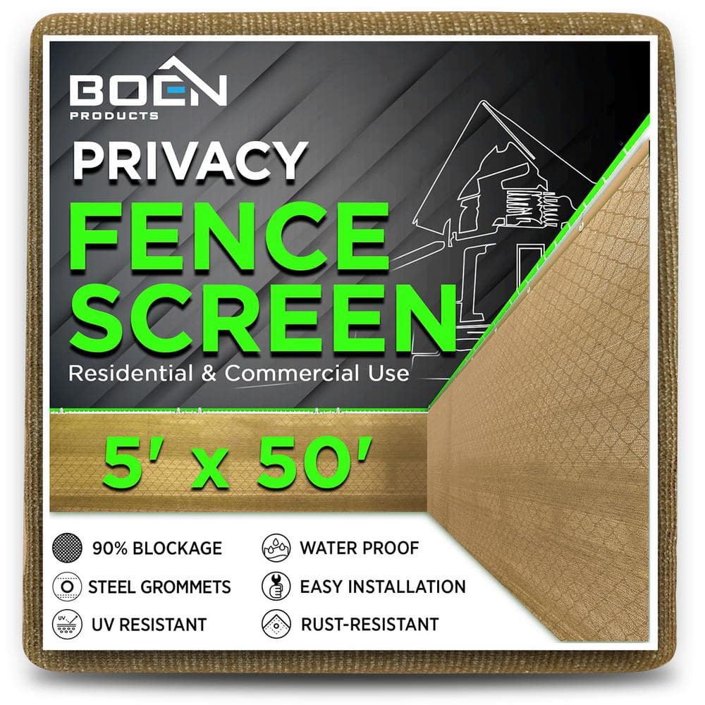 BOEN 5 ft. x 50 ft. Beige Privacy Fence Screen Netting Mesh with Reinforced Grommet for Chain link Garden Fence