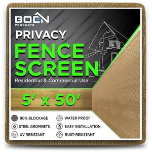 5 ft. x 50 ft. Beige Privacy Fence Screen Netting Mesh with Reinforced Grommet for Chain link Garden Fence