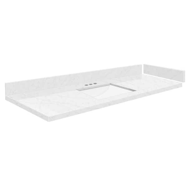 Transolid Silestone 57.5 in. W x 22.25 in. D Qt. White Rectangular Single Sink Vanity Top in Statuario