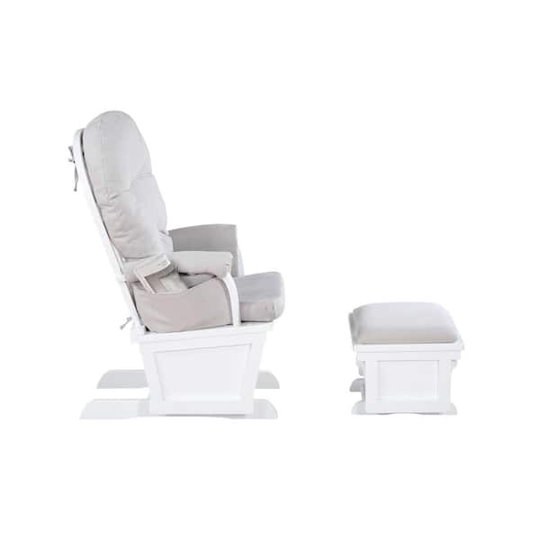 White Gray Baby Glider Wood Rocker and Ottoman Sets with Padded