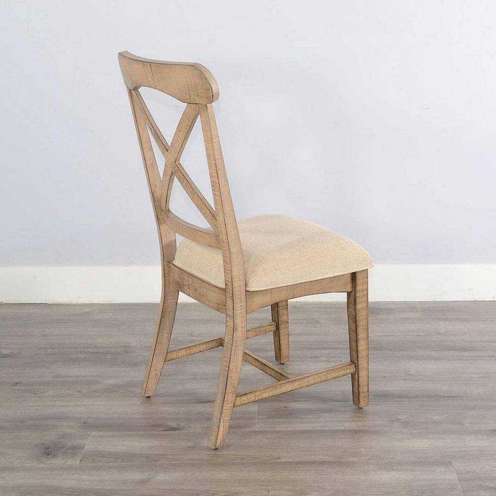 Beige/White Fabric Upholstered Wood Frame Dining Chair, Set of 2, Sturdy Dining Chair for Dining Rooms