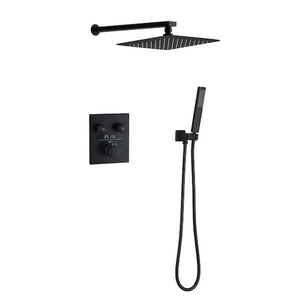 2-Handle 2-Spray Wall Mount Dual Shower Heads with Body Spray 10 in. Shower Head 1. 6GPM in Matte Black