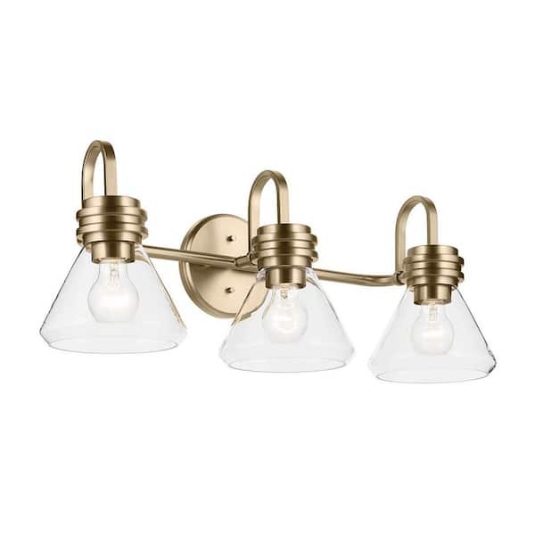 Farum 26 in. 3-Light Vanity Light with Clear Glass in Champagne Bronze