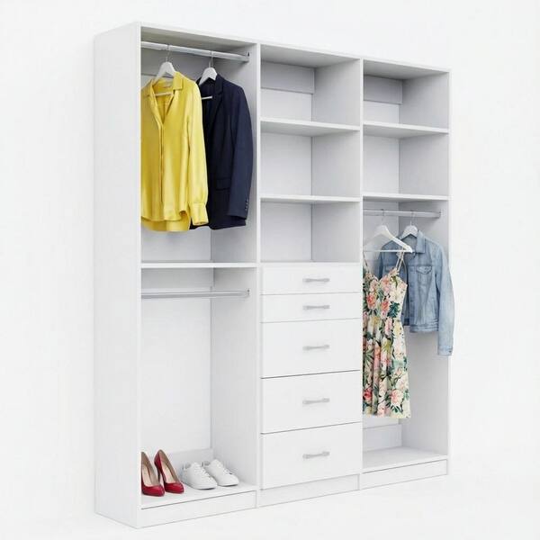 klowes clo Alto Collection 72 in. W White Wall Mounted Double Hang, 5-Drawer and Medium Hang Wood Closet System natural ways to increase Transform your cluttered space Acne Safe SIZE:350ML