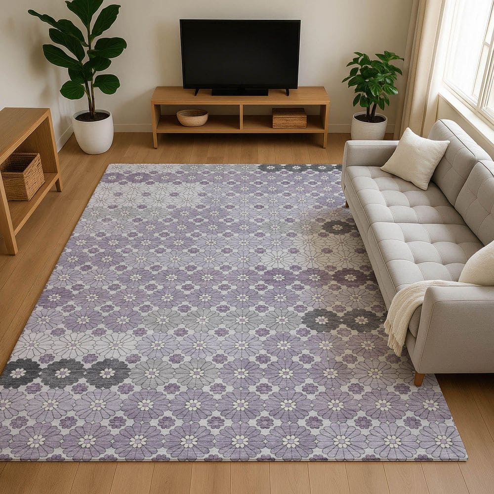 Mayfield Premium Machine Washable Abstract AMF1678 Lavender 10 ft. x 14 ft. Area Rug price history on PriceWatchPro