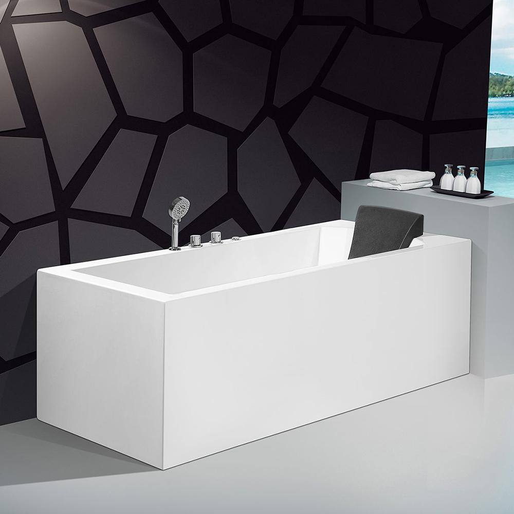 70-Inch White Acrylic Alcove Whirlpool Bathtub with Jets