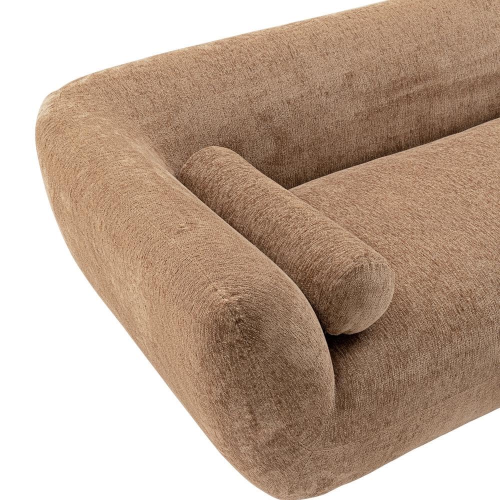 Ulka Light Brown Velvet Sofa with Round Arms and Pine Wood Frame