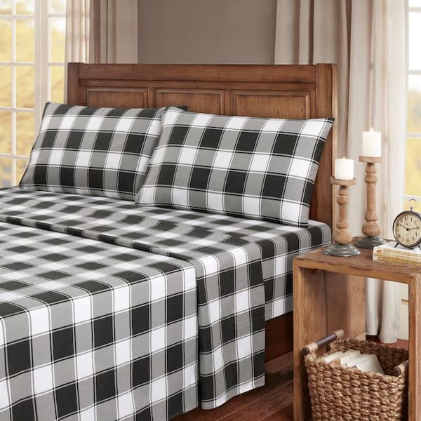 Kathy Ireland 4-Piece Gingham Plaid 100% Turkish Cotton Flannel Queen Sheet Set