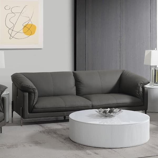 Tadi 41 in. Flared Arm Leather Rectangle No Additional Features Sofa in Black Top Grain Leather