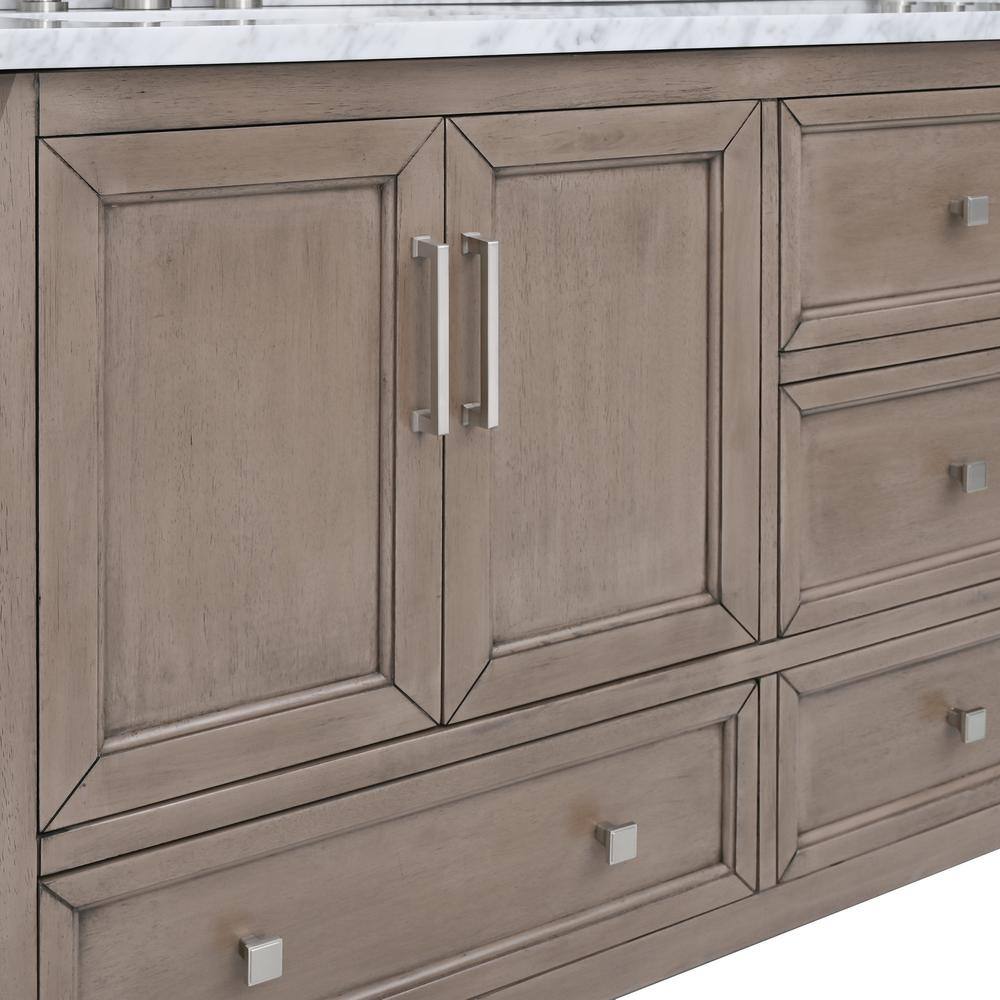 Gray Oak Double Vanity with Carrara White Marble Top