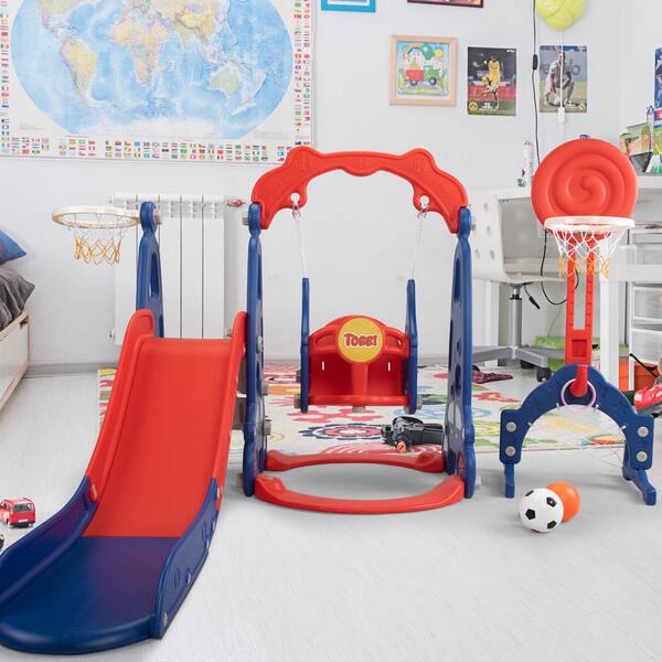 5 in 1 Toddler Slide Swing Seat Basketball Hoop Playset Indoor Outdoor kids Play 