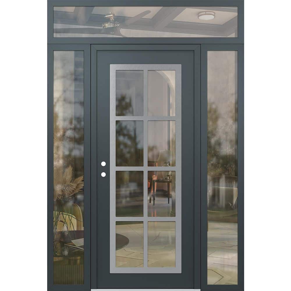 C16 64 in. x 96 in. Silver P Right-Hand/Inswing Clear Glass Anth/Anth 2 Sidelite + Transom Steel Prehung Front Door price history on PriceWatchPro
