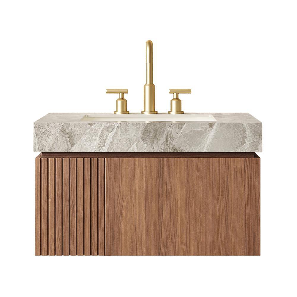 30 in. Floating Brown Oak Bath Vanity with Light Gray Sintered Stone Top and Ceramic Basin price history on PriceWatchPro