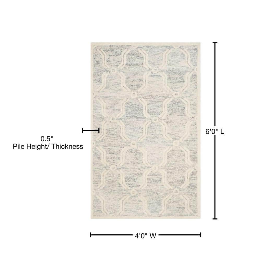 Handmade Light Grey and Ivory Wool Tufted 4' x 6' Rug