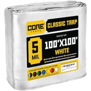 100 ft. x 100 ft. White 5 Mil Heavy Duty Polyethylene Tarp, Waterproof, UV Resistant, Rip and Tear Proof