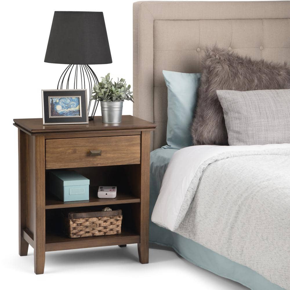Rustic Natural Aged Brown Pine 1-Drawer Nightstand