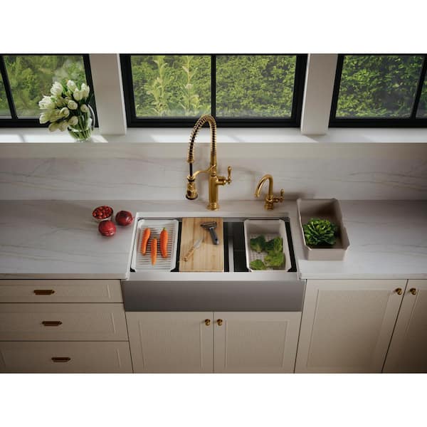 KOHLER Strive 35-1/2 in. Undermount Double Bowl Stainless Steel Workstation Kitchen Sink