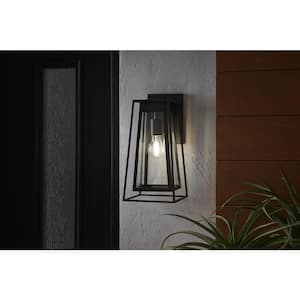 Bailey 14.25 in. Medium Modern 1-Light Bronze Hardwired Double Frame Outdoor Wall Lantern Sconce with Clear Glass