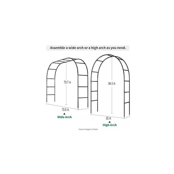 7.9 ft. Wide x 6.4 ft. High Black Metal Garden Arch for Climbing
