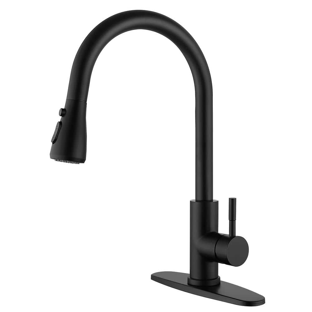 ruiling Modern 3 Spray Mode Single-Handle Pull-Down Sprayer Kitchen Faucet with Lead-free in Stainless Steel Matte Black