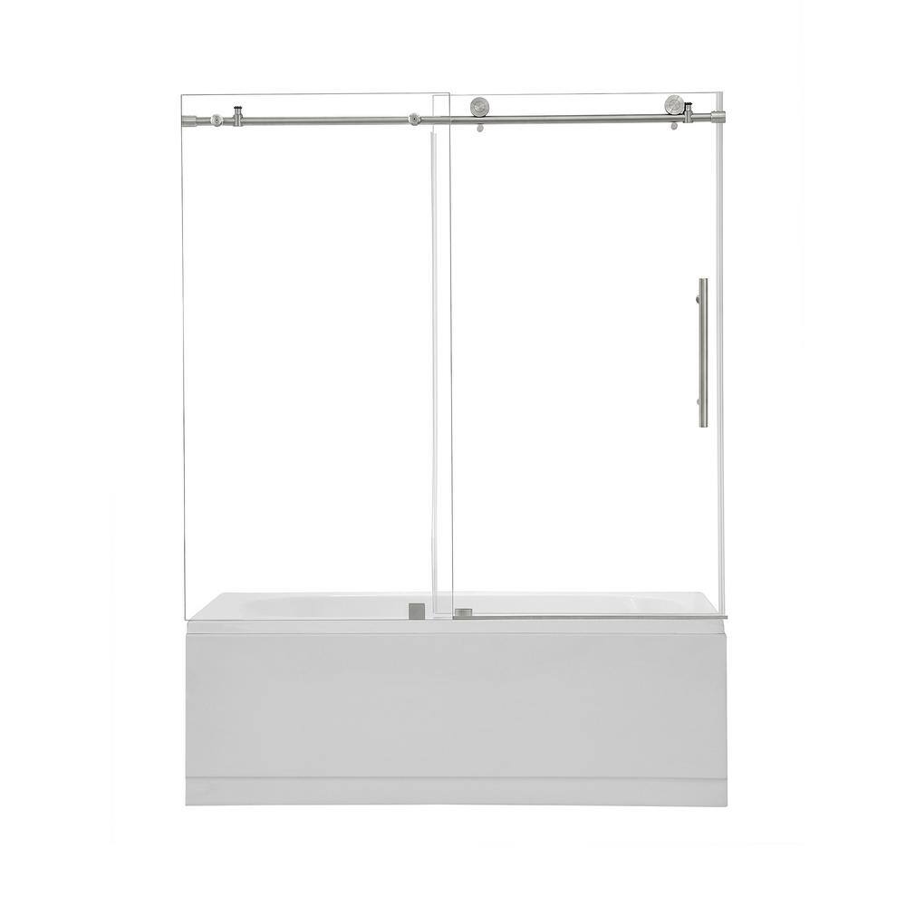 Lazaro 60" Brushed Nickel Frameless Sliding Tub Door with Clear Glass