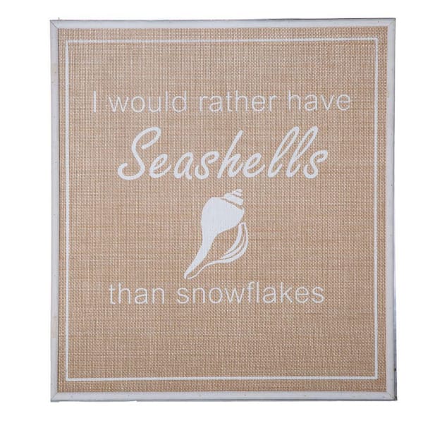 Benjara Beige Seashells Typography and Weave Design Wooden Wall Art