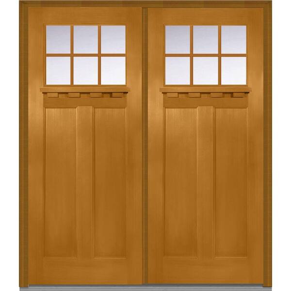 MMI Door 72 in. x 80 in. Shaker Left-Hand Inswing 6-Lite Clear Low-E 2-Panel Stained Fiberglass Fir Prehung Front Door with Shelf