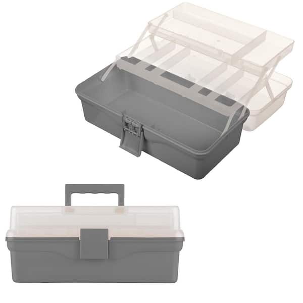 14 in. L x 7.87 in. W Plastic Tackle Box Organizer, Gray