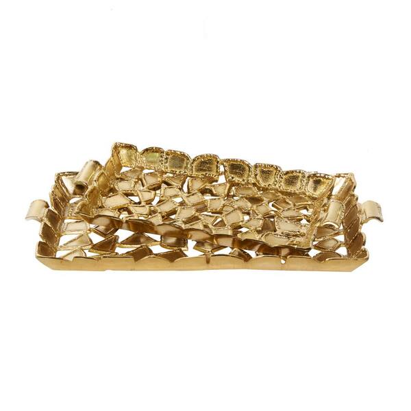 Litton Lane Gold Aluminum Decorative Tray (Set of 2)